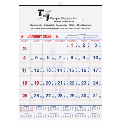 Patriotic Red & Blue Contractor Calendar w/1 Color Imprint (18"x 25")