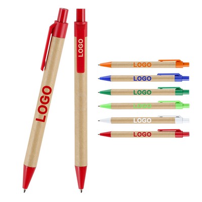 Push Button Kraft Paper Barrel Recyclable Ballpoint Pen