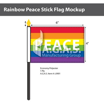 Rainbow Peace Stick Flag 4"X6"