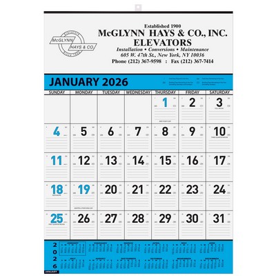 Blue Contractor Calendar w/1 Color Imprint (18"x 25")