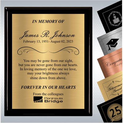 Black Piano Finish Wood Plaque Personalized Memorial Gift Award (7" x 9")