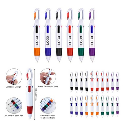 4 Color Ballpoint Pen With Carabiner Clip