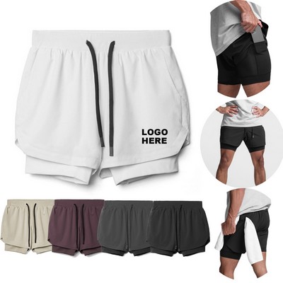 Muscle Men's Workout Shorts 2" 1 Quick-Dry Running Shorts with Compression Liner