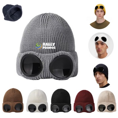 Knit Cap Winter Sports Hat Ski Beanie With Goggles