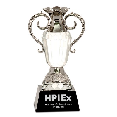 10" Crystal Cup with Silver Metal Handles (w/Black Pedestal Base)