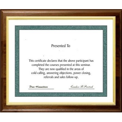 10.5" x 13" Simulated Walnut with 8.5" x 11" Gold Slide in Frame