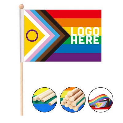 New Progressive Pride Flag With Wooden Stick