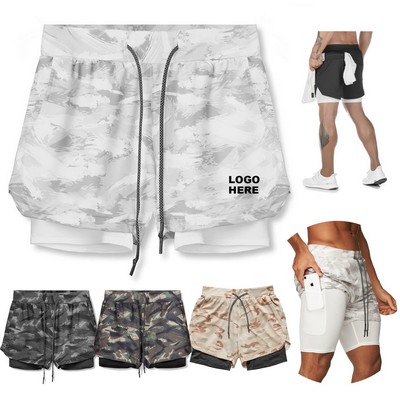 Hot Sale Gym Training Athletic Men's 2-in-1 Running Workout Shorts