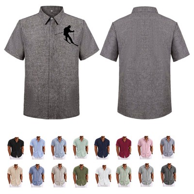 Men's Linen Casual Shirt with Short Sleeve