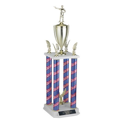 29" Four-Column Stars & Stripes Trophy w/Cup, Eagle Trim & Takes Figure
