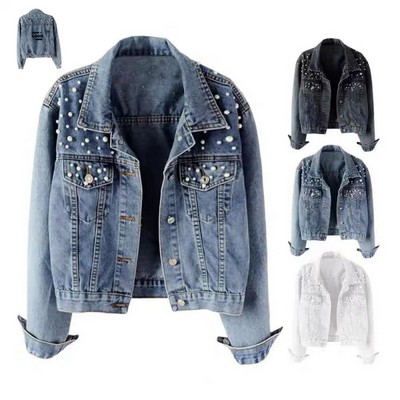 Women's Denim Jacket With Pearl