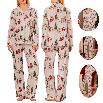 Christmas Family Matching Pajamas Long Sleeve Button Down Pj Set