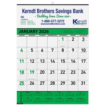 Green Contractor Calendar w/2 Color Imprint (18"x 25")