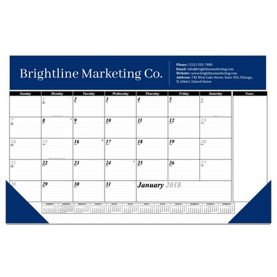 17" x 11" | 13 Month Desk Pad Calendar with Vinyl corners | 1 Color form and 1 Color art