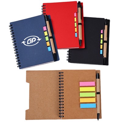 Spiral Notebook with Sticky Notes and Pen