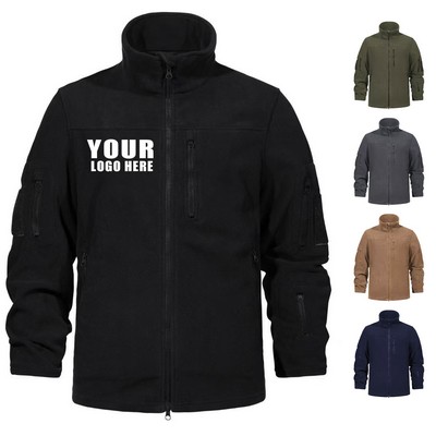 Men's Stand Collar Fleece Jacket Warm Hiking Jacket