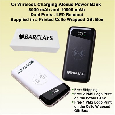i Wireless Charging Alexus Powerbank 8000 mAh Dual Ports Cello Wrapped Printed Box
