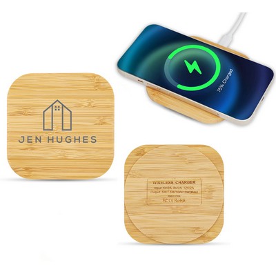 Square Shape Bamboo Wireless Charger Pad Fast Charging 15W