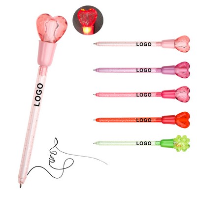 Light Up Heart Shaped Plastic Ballpoint Pen