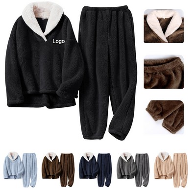 Custom Plush Sleepwear Fuzzy Fleece Pullover Pants Loungewear Pajamas Set