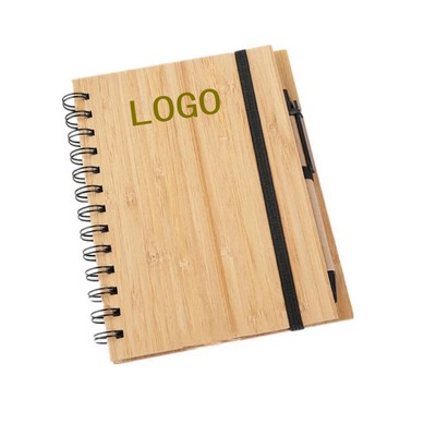 Bamboo Spiral Notebook With Pen