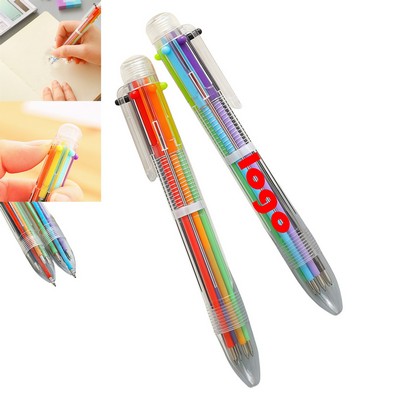 6-in-1 Multicolor Transparent Barrel Retractable Ballpoint Pens