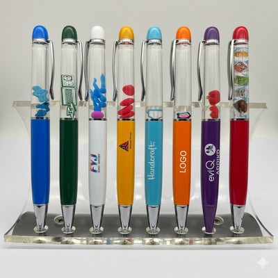 3D Liquid Floating Pen Motion Glitter Ballpoint Pen Custom PVC Floater Metal Pen