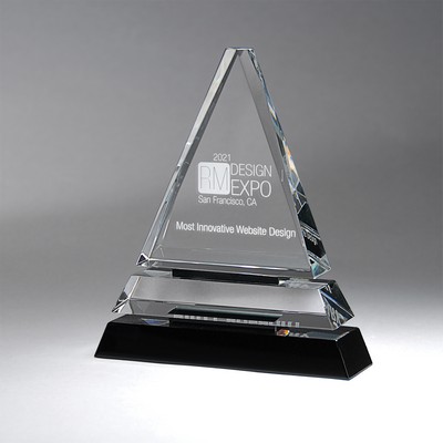 Clear Optic Crystal Tiered Pyramid on Black Base (Small)