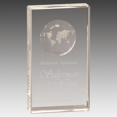 Crystal Rectangle with Globe Etching