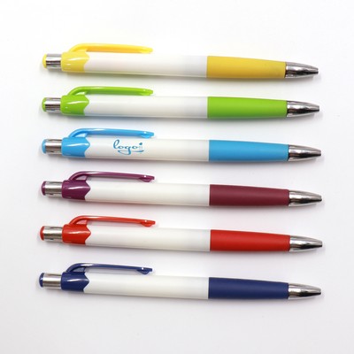Retractable Plastic Ballpoint Pen With Colorful Clip
