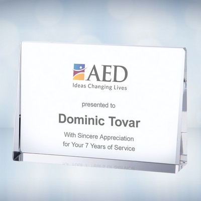 3 1/2" Color Imprinted Horizontal Rectangle Optical Crystal Award Plaque