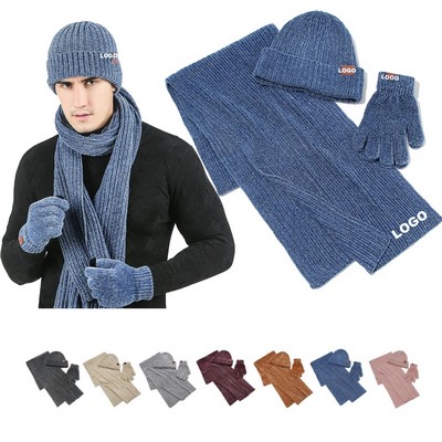 Promotional Winter Accessories Outdoor Sports 3" 1 Knitted Hat Scarf Gloves Set