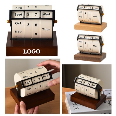 Wooden Perpetual Desktop Calendar with Mini Block Display