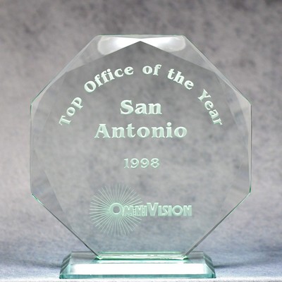 Jade Glass Multi-Faceted Octagon Award - 8.5"