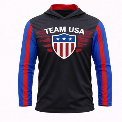 Unisex Sublimated Long Sleeve Hooded Interlock Shirt 180GSM