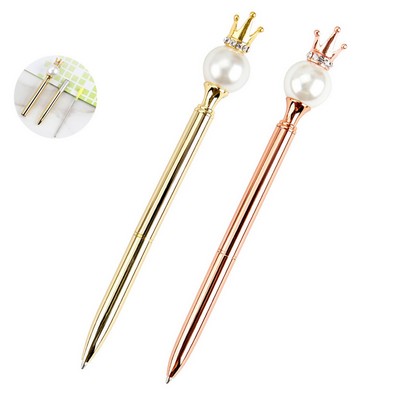 Metal Ballpoint Pen w/Diamond Crown