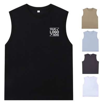 Lightweight Cotton Sleeveless Crew Neck Tank Top Unisex Breathable T-Shirt for Summer Sports