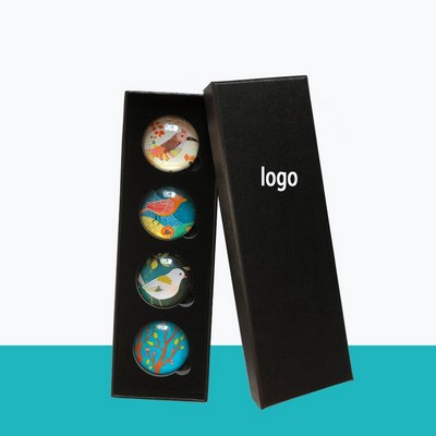 4pcs Custom Crystal Glass Fridge Magnets Set w/Gift Box