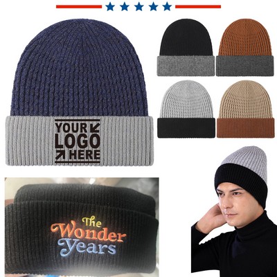 Two-Tone Cuffed Knit Beanie Hat