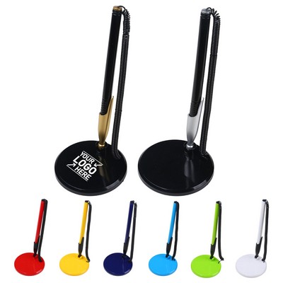 Secure Counter Pen with Adhesive Holder Refillable Desk Pen for Bank Hotel and Office Reception