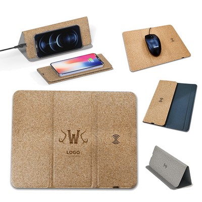 3-in-1 Eco-Friendly Cork Mouse Pad with Wireless Charger & Phone Stand
