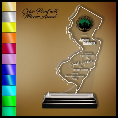 10" New Jersey Clear Acrylic Award with Color Print and Mirror Accent