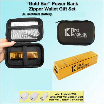 "Gold Bar" Power Bank Zipper Wallet Gift Set 2000 mAh