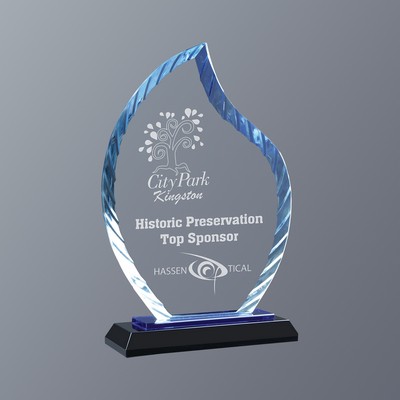 Blue Flame Accent Glass on Black Crystal Base, Small (5-1/4"x 8"H)