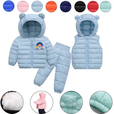 3 Piece Children Down Jacket Hooded Vest and Matching Pants