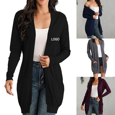 Women's Open Front Long Shawl Cardigan With Pocket