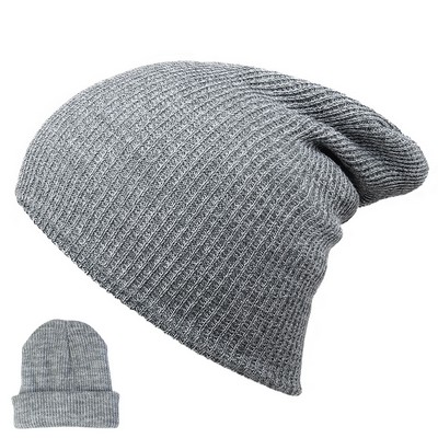 Slouchy Orlon Rib Knit Beanie Hat