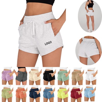 Women French Terry Sweat Shorts Drawstring Pockets Lounge