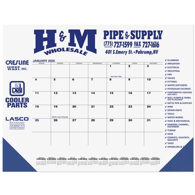 Blue & Black 13 Month Calendar Desk Pad w/1 Color Imprint (21 ¾"x 17")