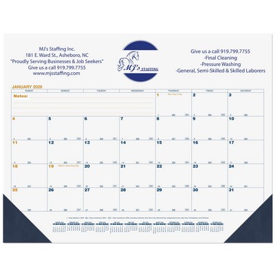 Blue & Gold Calendar Desk Pad w/13 Sheets & 1 Color Imprint (21 ¾"x 17")